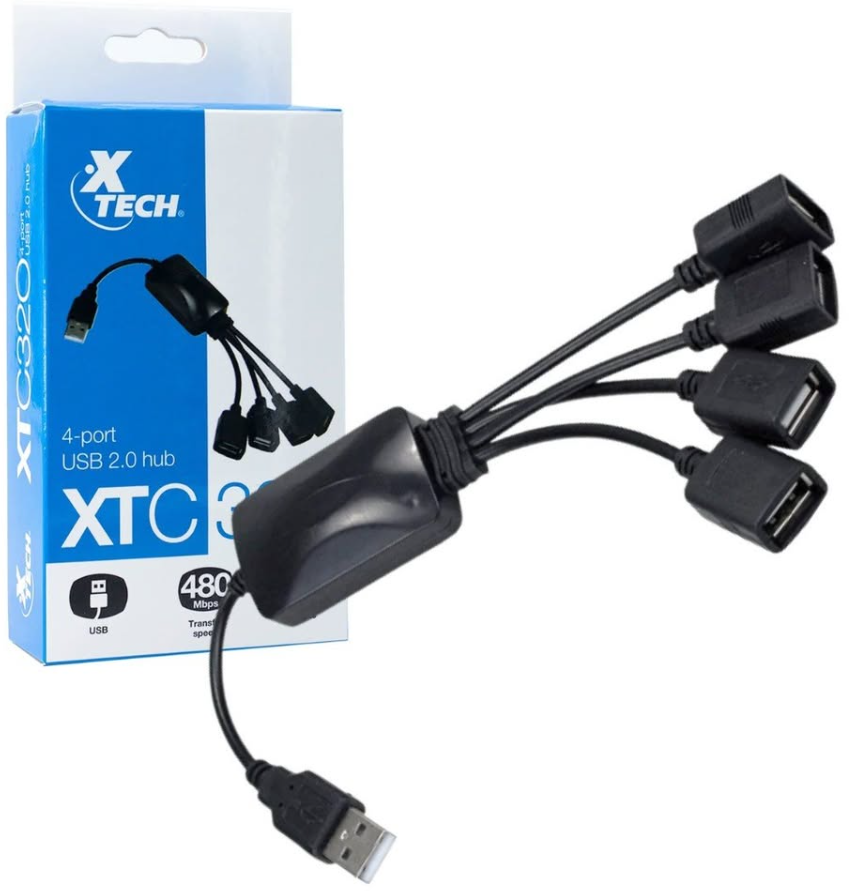 HUB USB 2.0 XTECH DE 4 PUERTOS, COLOR NEGRO