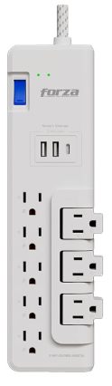 PROTECTOR DE VOLTAJE FORZA 8 SALIDAS, 2 -USBA / 1 -USBC BLANCO