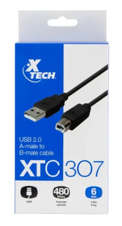 CABLE PARA IMPRESORA XTECH USB 2.0 TIPO A ,USB-B