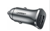 CARGADOR UGREEN PARA AUTO 1USB+1USB-C (GRIS) 24WW
