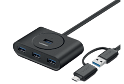 HUB UGREEN USB/USB-C 4 PUERTOS USB 1M (NEGRO)