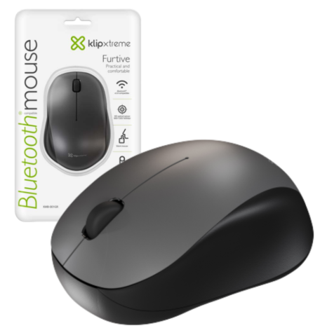[KMB-001GR] MOUSE BLUETOOTH KLIP FURTIVE 3 BOTONES ERGONOMICO COLOR NEGRO