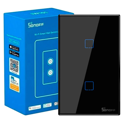 [T3US2C] INTERRUPTOR DOBLE  INTELIGENTE SONOFF NEGRO,NECESIDAD DE LINEA NEUTRA