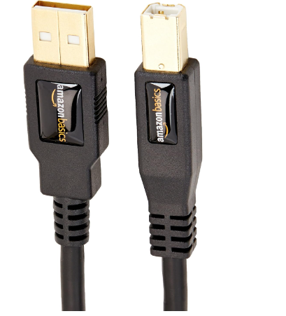 [B00NH11KIK] AM-BASICS CABLE USB-A A USB-B 2.0 PARA IMPRESORA O DISCO DURO EXTERNO, COMPATIBLE CON COMPUTADORA, CONECTORES CHAPADOS EN ORO, NEGRO, 6 PIES
