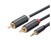 [10511] CABLE DE AUDIO UGREEN AUX 3.5 A 2RCA MACHO 1.5M (GRIS)